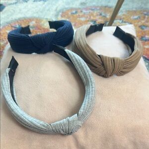 Stylish Knotted Headband Set - Blue, Gray, and Brown
